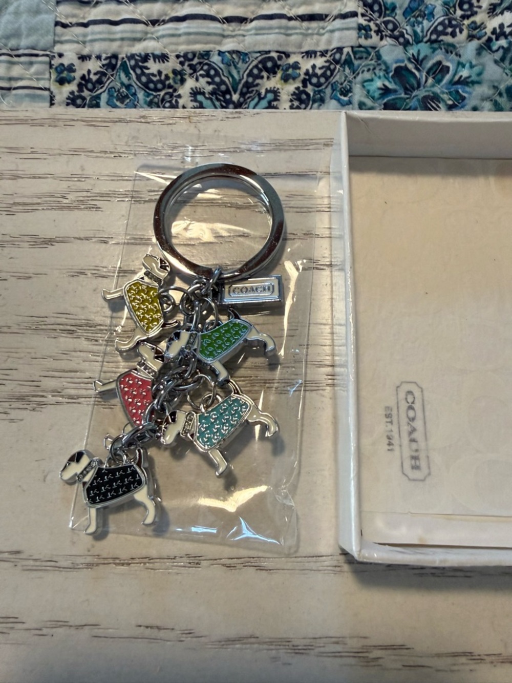 Coach Multicolor Enamel Dog Charm Keychain with Silver Hardware